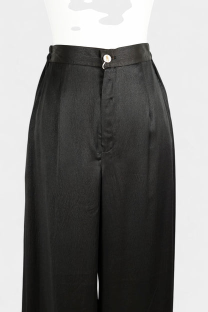 Handcrafted Gambiered Guangdong Gauze Heavy Mulberry Silk Black Long Trousers