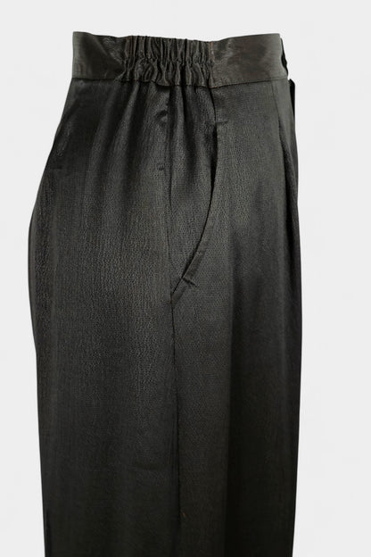 Handcrafted Gambiered Guangdong Gauze Heavy Mulberry Silk Black Long Trousers