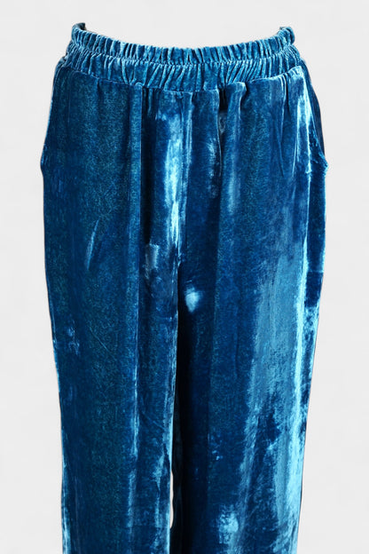 Blue Mulberry Silk Velvet Hooded Set