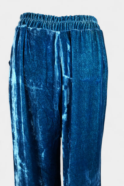 Blue Mulberry Silk Velvet Hooded Set