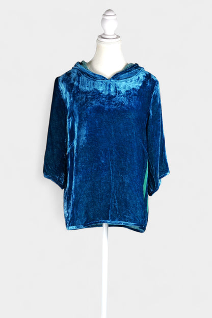 Blue Mulberry Silk Velvet Hooded Set