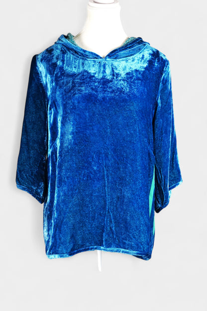 Blue Mulberry Silk Velvet Hooded Set
