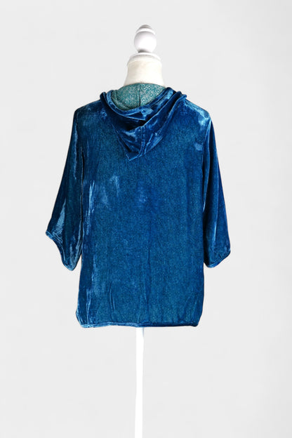 Blue Mulberry Silk Velvet Hooded Set