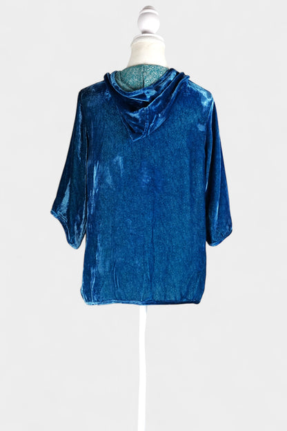 Blue Mulberry Silk Velvet Hooded Set