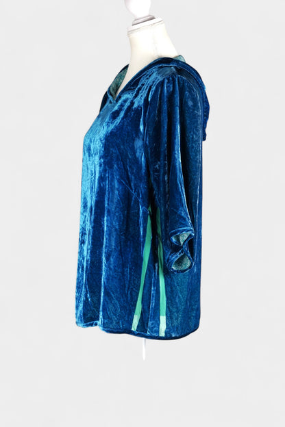 Blue Mulberry Silk Velvet Hooded Set