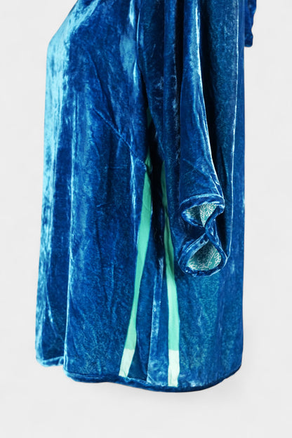 Blue Mulberry Silk Velvet Hooded Set