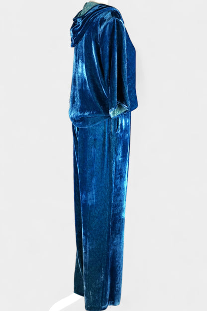 Blue Mulberry Silk Velvet Hooded Set