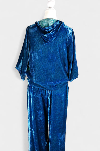 Blue Mulberry Silk Velvet Hooded Set