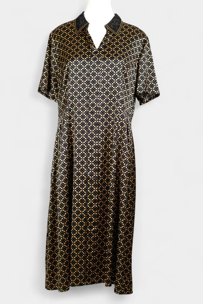 Mulberry Silk Dress | Black & Gold Geometric Print