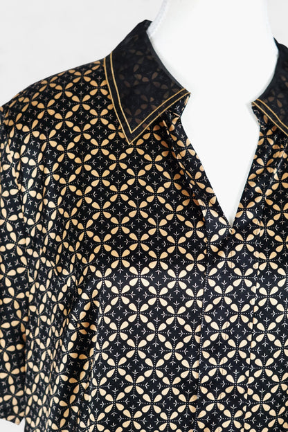 Mulberry Silk Dress | Black & Gold Geometric Print