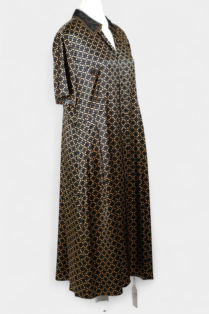 Mulberry Silk Dress | Black & Gold Geometric Print