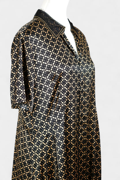 Mulberry Silk Dress | Black & Gold Geometric Print