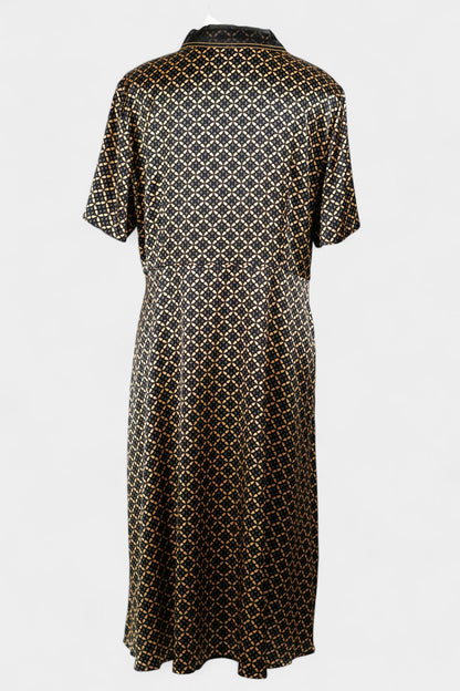 Mulberry Silk Dress | Black & Gold Geometric Print