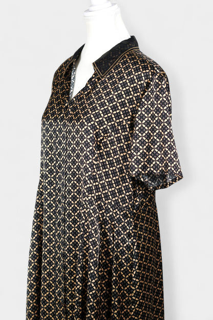 Mulberry Silk Dress | Black & Gold Geometric Print