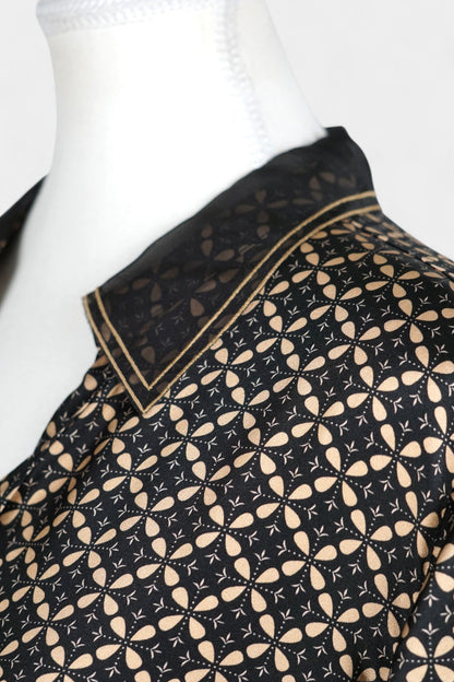Mulberry Silk Dress | Black & Gold Geometric Print