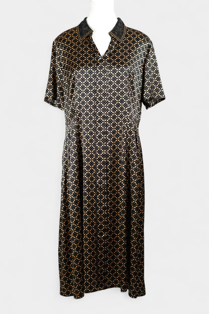 Mulberry Silk Dress | Black & Gold Geometric Print