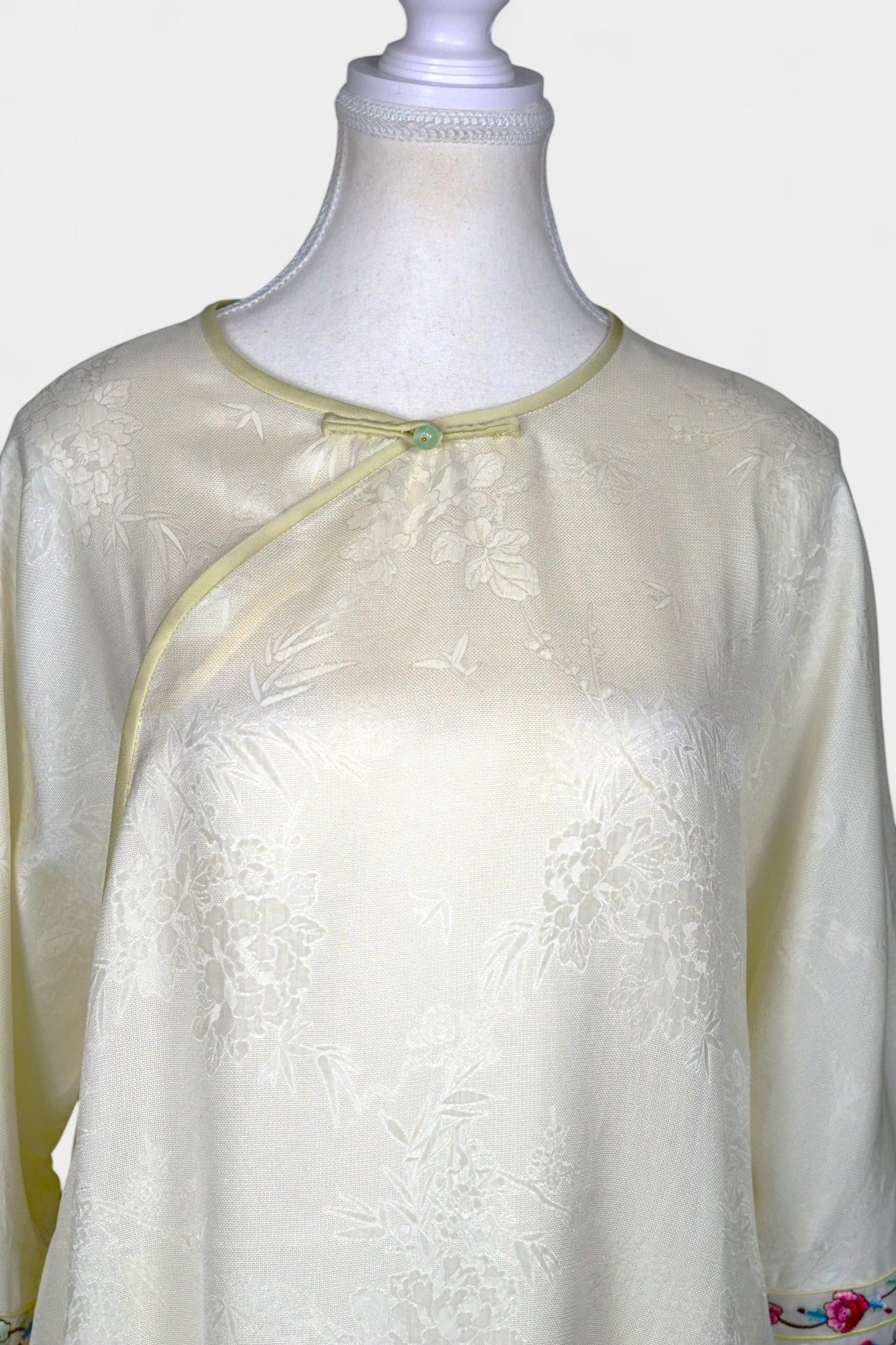 Mulberry Silk Blouse | Hand-Embroidered Floral Sleeves | New Chinese Style