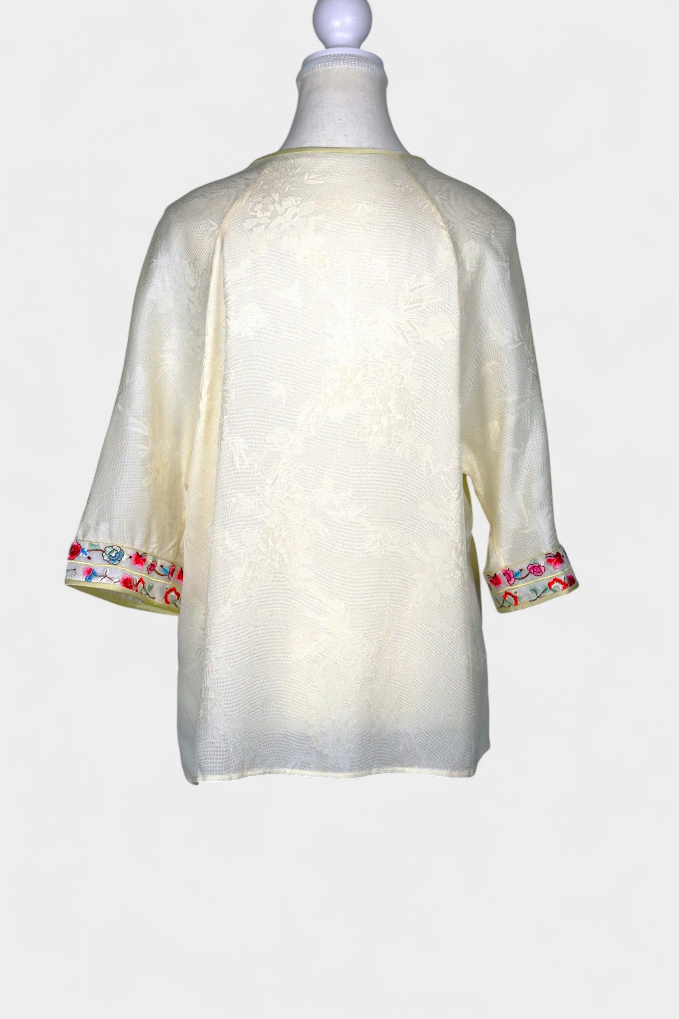 Mulberry Silk Blouse | Hand-Embroidered Floral Sleeves | New Chinese Style