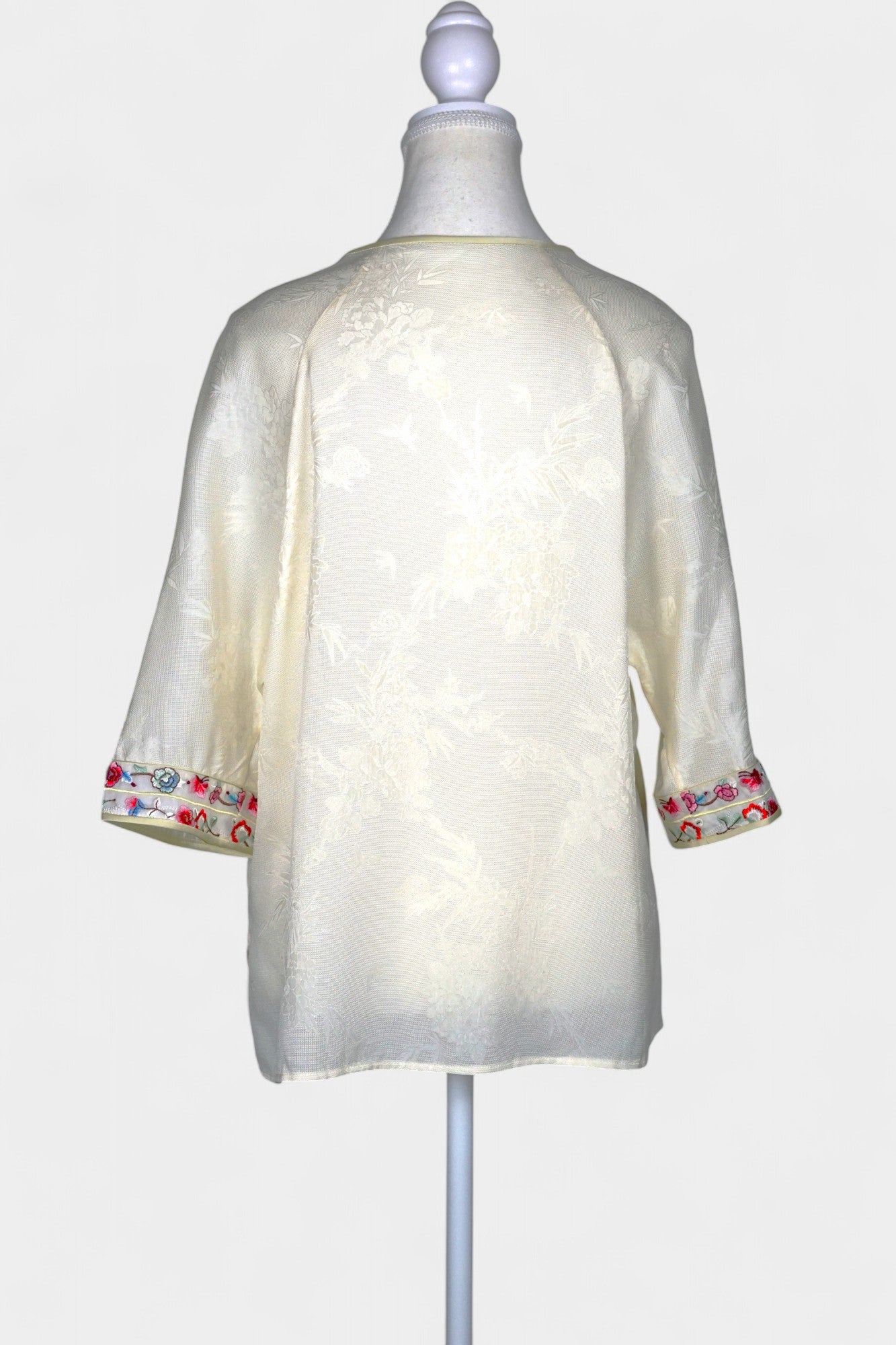 Mulberry Silk Blouse | Hand-Embroidered Floral Sleeves | New Chinese Style