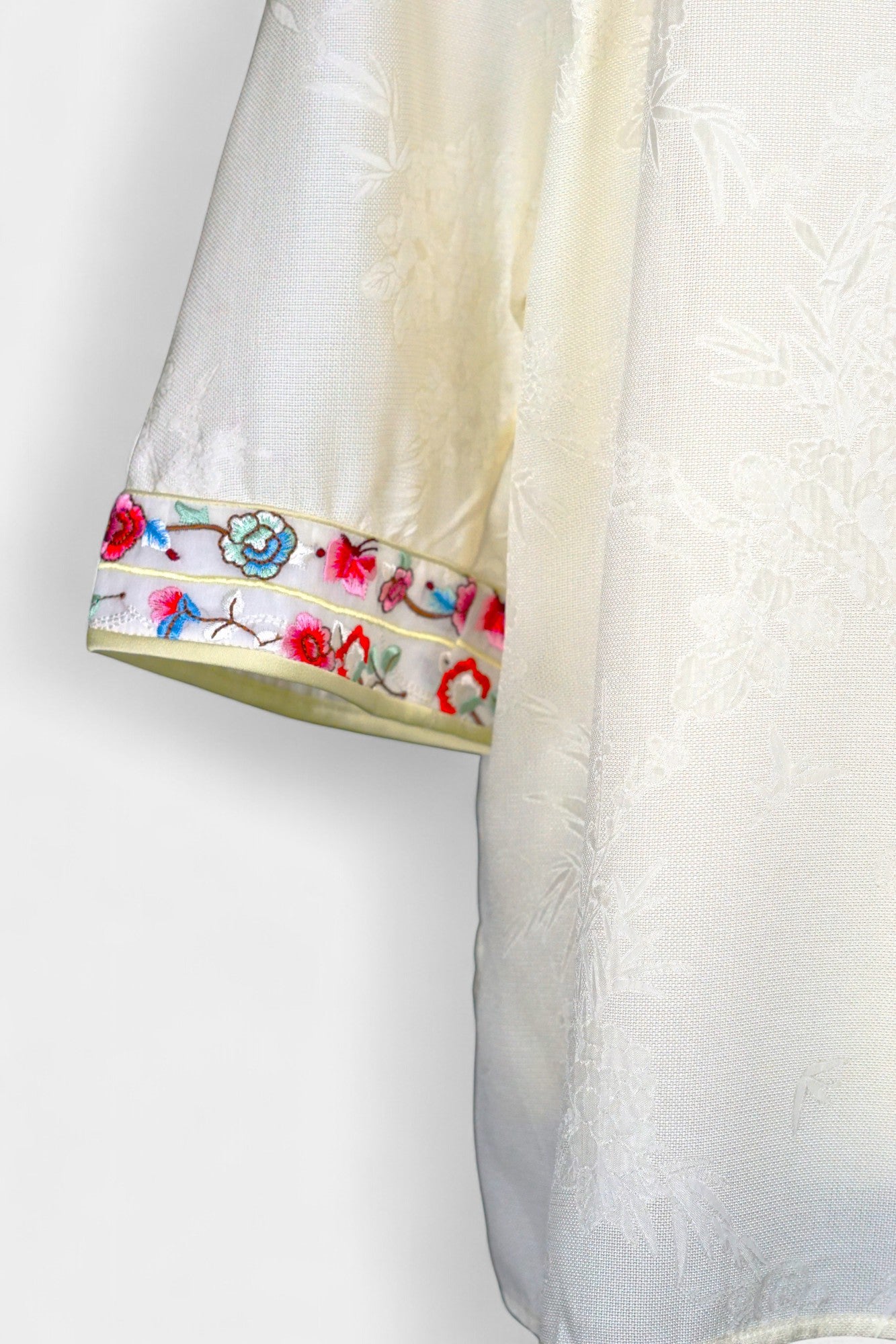 Mulberry Silk Blouse | Hand-Embroidered Floral Sleeves | New Chinese Style