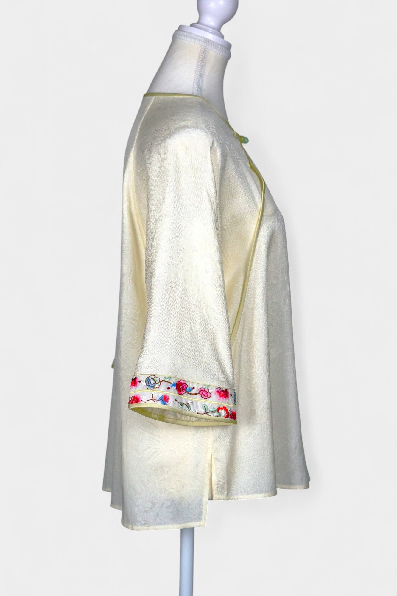 Mulberry Silk Blouse | Hand-Embroidered Floral Sleeves | New Chinese Style