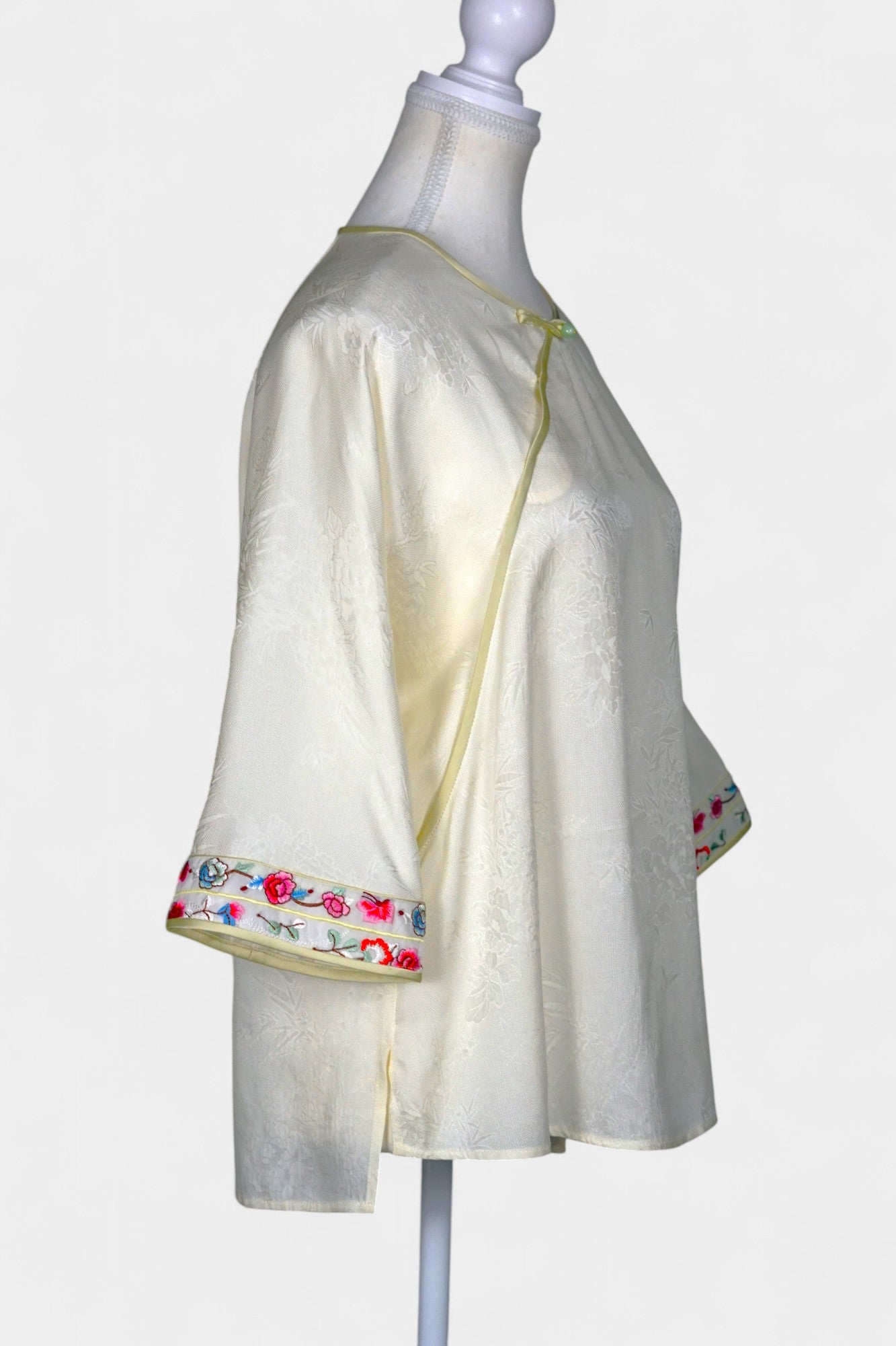 Mulberry Silk Blouse | Hand-Embroidered Floral Sleeves | New Chinese Style