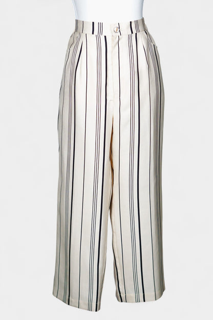 Handcrafted Mulberry Silk Striped Trousers | Cream & Black