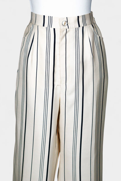 Handcrafted Mulberry Silk Striped Trousers | Cream & Black