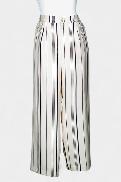 Handcrafted Mulberry Silk Striped Trousers | Cream & Black