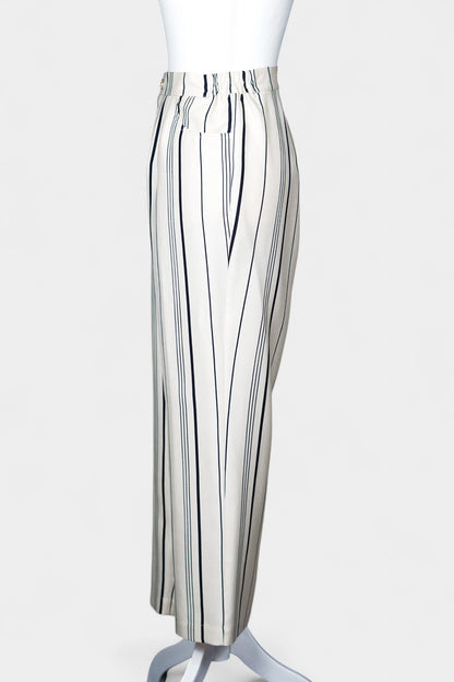 Handcrafted Mulberry Silk Striped Trousers | Cream & Black