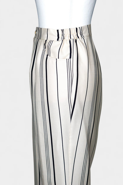 Handcrafted Mulberry Silk Striped Trousers | Cream & Black