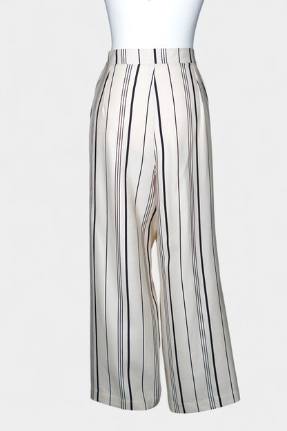 Handcrafted Mulberry Silk Striped Trousers | Cream & Black