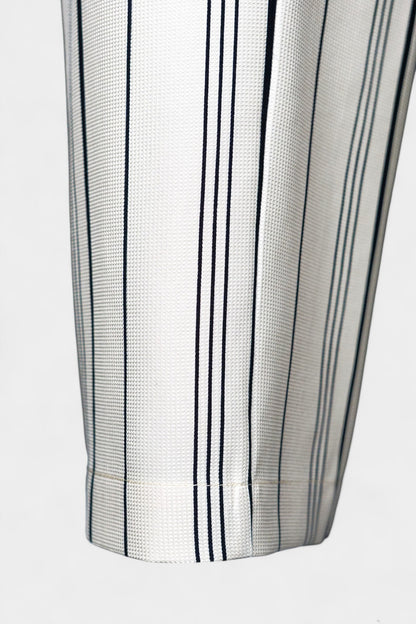 Handcrafted Mulberry Silk Striped Trousers | Cream & Black