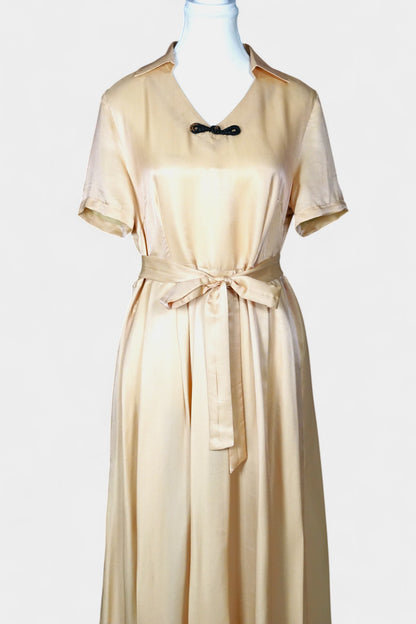 Handmade Mulberry Silk Maxi Dress | Nude & Champagne