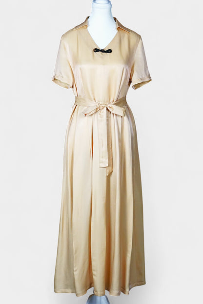 Handmade Mulberry Silk Maxi Dress | Nude & Champagne