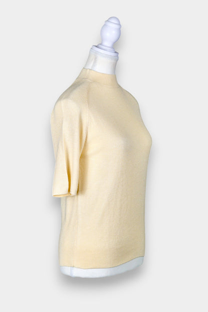 Tussah Silk Knit Top | Short Sleeve Mock Neck