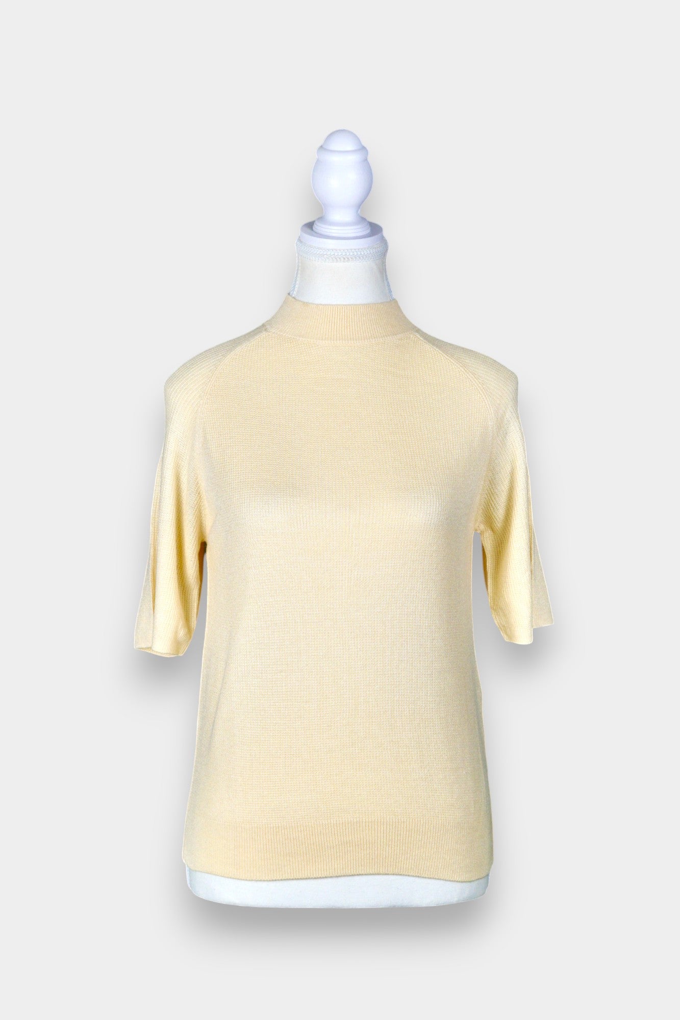 Tussah Silk Knit Top | Short Sleeve Mock Neck