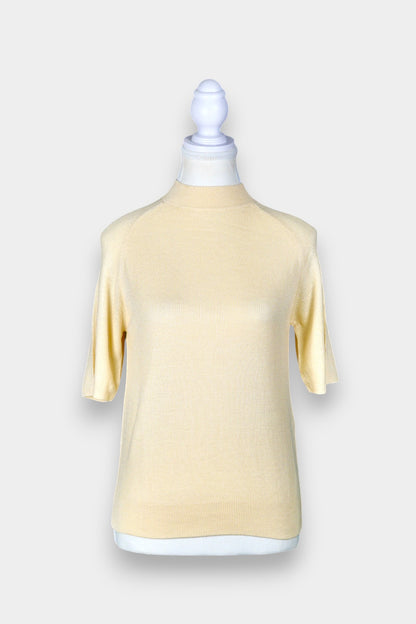Tussah Silk Knit Top | Short Sleeve Mock Neck