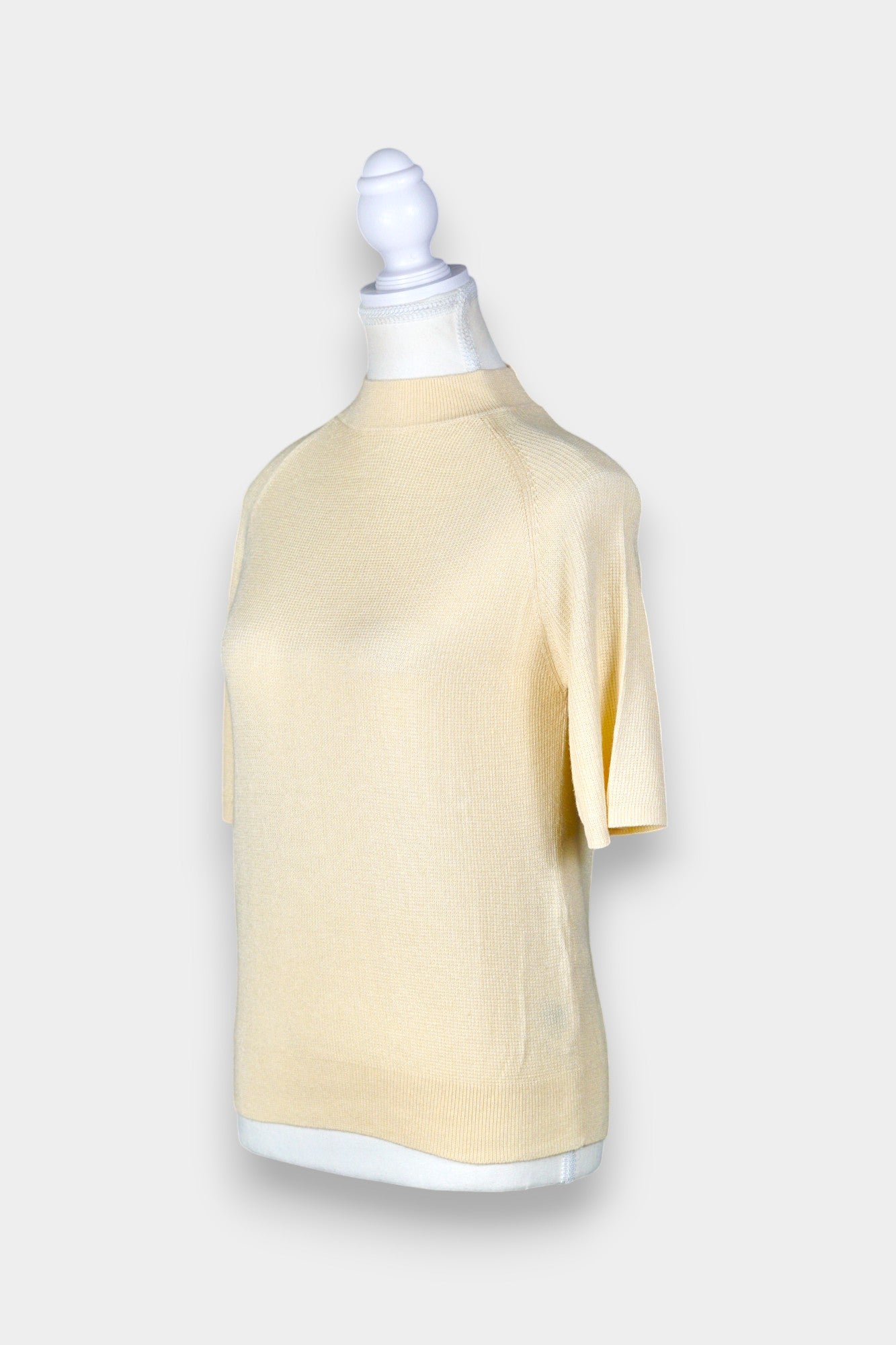 Tussah Silk Knit Top | Short Sleeve Mock Neck