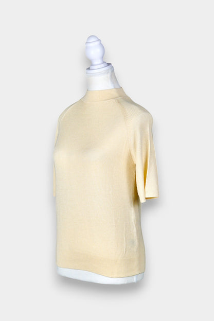Tussah Silk Knit Top | Short Sleeve Mock Neck