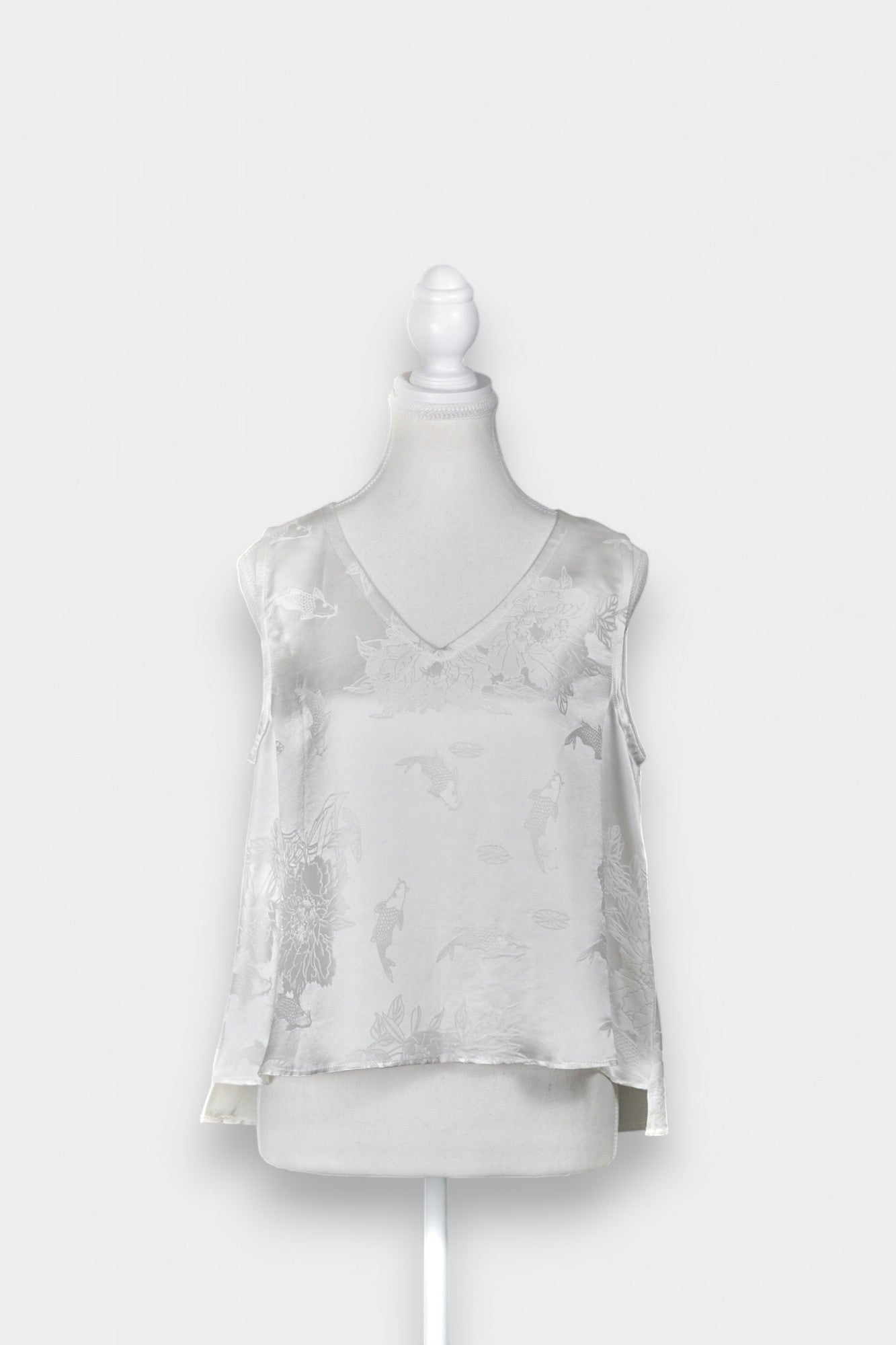 Handmade Mulberry Silk Jacquard Sleeveless Top | White