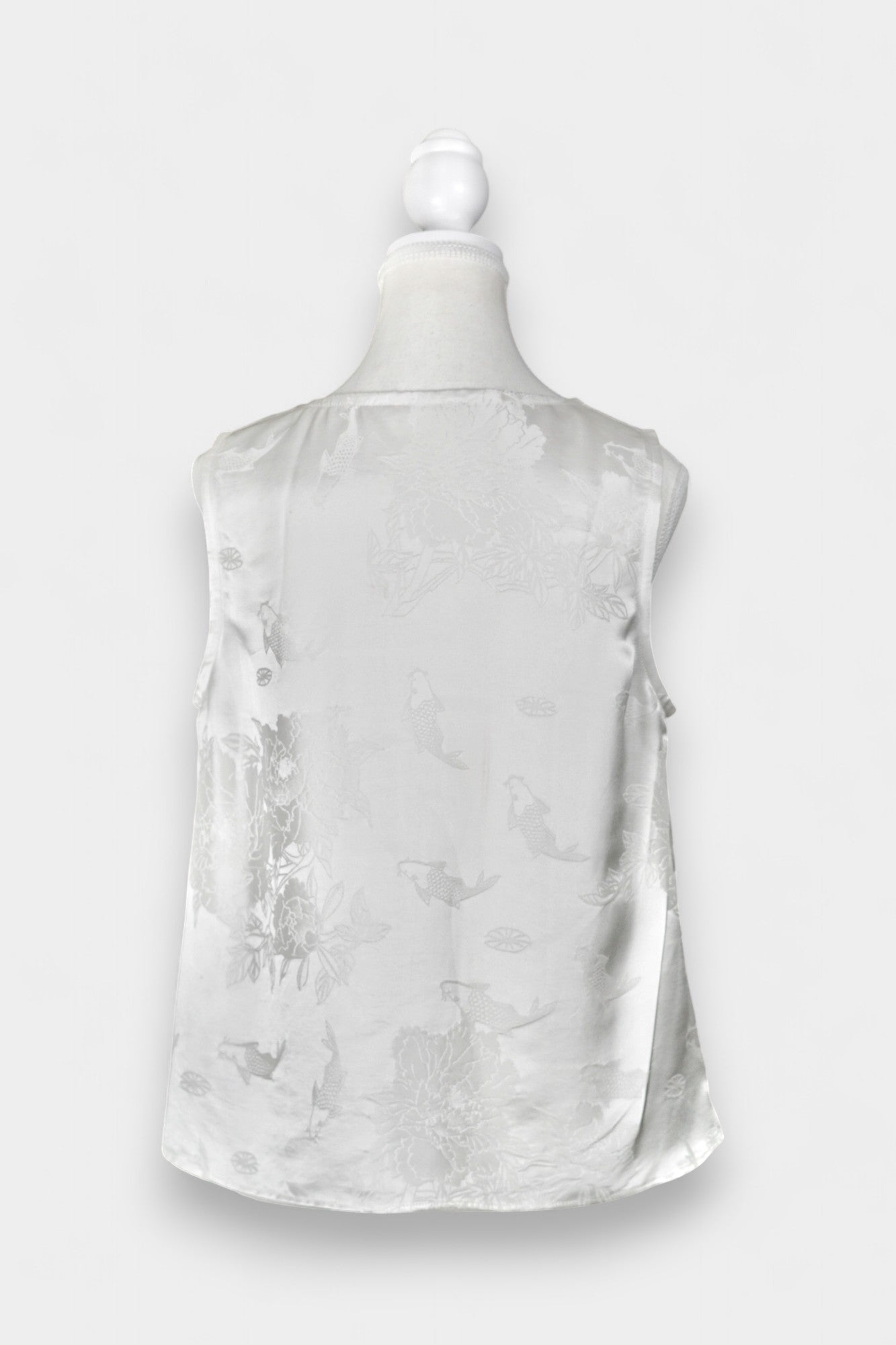 Handmade Mulberry Silk Jacquard Sleeveless Top | White