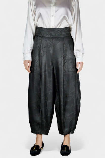 Handcrafted Gambiered Guangdong Gauze Premium Mulberry Silk Black Trousers