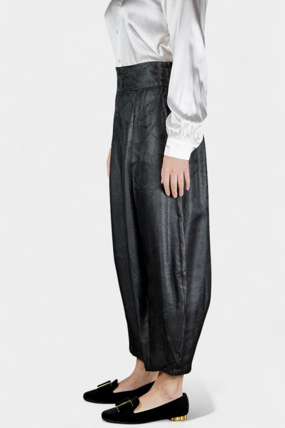 Handcrafted Gambiered Guangdong Gauze Premium Mulberry Silk Black Trousers