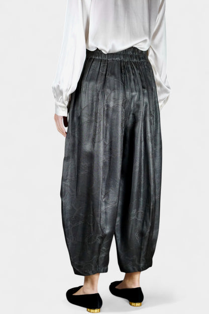 Handcrafted Gambiered Guangdong Gauze Premium Mulberry Silk Black Trousers