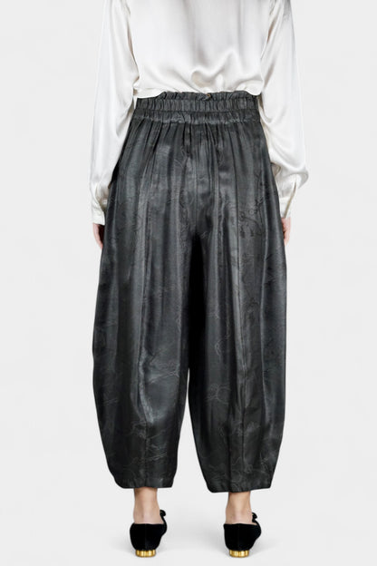 Handcrafted Gambiered Guangdong Gauze Premium Mulberry Silk Black Trousers