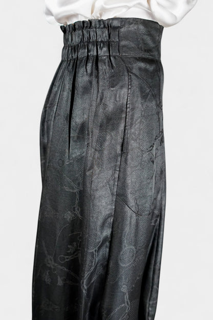 Handcrafted Gambiered Guangdong Gauze Premium Mulberry Silk Black Trousers