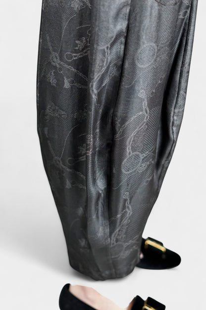 Handcrafted Gambiered Guangdong Gauze Premium Mulberry Silk Black Trousers