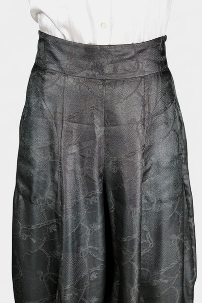 Handcrafted Gambiered Guangdong Gauze Premium Mulberry Silk Black Trousers