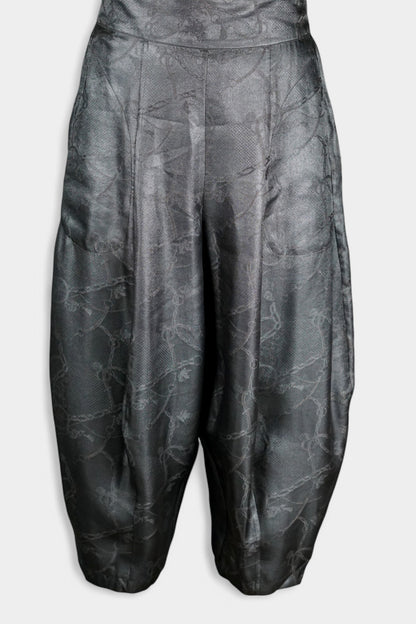 Handcrafted Gambiered Guangdong Gauze Premium Mulberry Silk Black Trousers